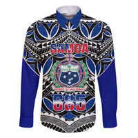 Samoa 685 Family Matching Long Sleeve Bodycon Dress and Hawaiian Shirt Samoan Coat Of Arms Simple Style LT14 Dad's Shirt - Long Sleeve Blue - Polynesian Pride