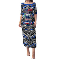 Samoa 685 Family Matching Puletasi Dress and Hawaiian Shirt Samoan Coat Of Arms Simple Style LT14 Mom's Dress Blue - Polynesian Pride