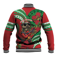 Mele Kalikimaka Hawaii Baseball Jacket Mongoose Santa With Ohia Lehua