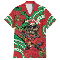 Mele Kalikimaka Hawaii Family Matching Off Shoulder Maxi Dress and Hawaiian Shirt Mongoose Santa With Ohia Lehua