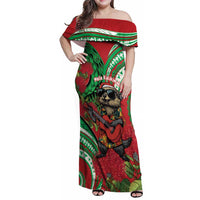 Mele Kalikimaka Hawaii Family Matching Off Shoulder Maxi Dress and Hawaiian Shirt Mongoose Santa With Ohia Lehua