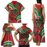 Mele Kalikimaka Hawaii Family Matching Tank Maxi Dress and Hawaiian Shirt Mongoose Santa With Ohia Lehua