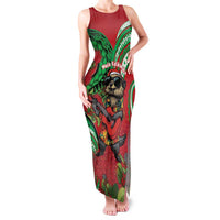 Mele Kalikimaka Hawaii Family Matching Tank Maxi Dress and Hawaiian Shirt Mongoose Santa With Ohia Lehua