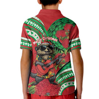 Mele Kalikimaka Hawaii Kid Polo Shirt Mongoose Santa With Ohia Lehua LT14 - Polynesian Pride