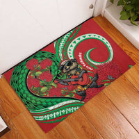 Mele Kalikimaka Hawaii Rubber Doormat Mongoose Santa With Ohia Lehua LT14 - Polynesian Pride