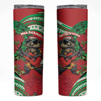 Mele Kalikimaka Hawaii Skinny Tumbler Mongoose Santa With Ohia Lehua