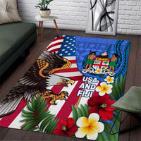 United States And Fiji Area Rug USA Flag Eagle Mix Fijian Coat Of Arms Tapa Pattern LT14 Blue - Polynesian Pride