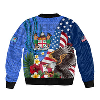United States And Fiji Bomber Jacket USA Flag Eagle Mix Fijian Coat Of Arms Tapa Pattern LT14 - Polynesian Pride