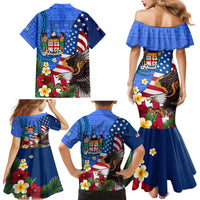 United States And Fiji Family Matching Mermaid Dress and Hawaiian Shirt USA Flag Eagle Mix Fijian Coat Of Arms Tapa Pattern LT14 - Polynesian Pride