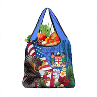 United States And Fiji Grocery Bag USA Flag Eagle Mix Fijian Coat Of Arms Tapa Pattern