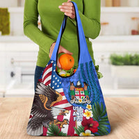United States And Fiji Grocery Bag USA Flag Eagle Mix Fijian Coat Of Arms Tapa Pattern