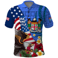 United States And Fiji Polo Shirt USA Flag Eagle Mix Fijian Coat Of Arms Tapa Pattern LT14 Blue - Polynesian Pride
