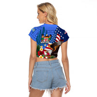 United States And Fiji Raglan Cropped T Shirt USA Flag Eagle Mix Fijian Coat Of Arms Tapa Pattern LT14 - Polynesian Pride