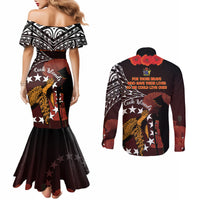 Cook Islands ANZAC Day Couples Matching Mermaid Dress and Long Sleeve Button Shirt Poppies With Sea Turtle LT14 - Polynesian Pride