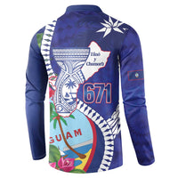 Biba Guam Liberation Day Button Sweatshirt Tano y Chamoru Latte Stone Blue LT14 - Polynesian Pride