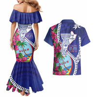 Biba Guam Liberation Day Couples Matching Mermaid Dress and Hawaiian Shirt Tano y Chamoru Latte Stone Blue