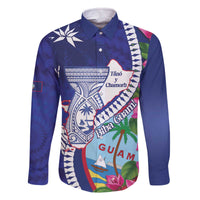 Biba Guam Liberation Day Family Matching Off The Shoulder Long Sleeve Dress and Hawaiian Shirt Tano y Chamoru Latte Stone Blue