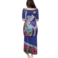 Biba Guam Liberation Day Family Matching Puletasi and Hawaiian Shirt Tano y Chamoru Latte Stone Blue