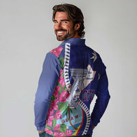 Biba Guam Liberation Day Long Sleeve Polo Shirt Tano y Chamoru Latte Stone Blue