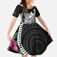 Biba Guam Liberation Day Family Matching Long Sleeve Bodycon Dress and Hawaiian Shirt Tano y Chamoru Latte Stone Black