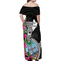 Biba Guam Liberation Day Family Matching Off Shoulder Maxi Dress and Hawaiian Shirt Tano y Chamoru Latte Stone Black