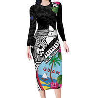 Biba Guam Liberation Day Long Sleeve Bodycon Dress Tano y Chamoru Latte Stone Black