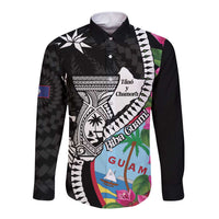 Biba Guam Liberation Day Long Sleeve Button Shirt Tano y Chamoru Latte Stone Black LT14 Unisex Black - Polynesian Pride