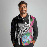 Biba Guam Liberation Day Long Sleeve Polo Shirt Tano y Chamoru Latte Stone Black