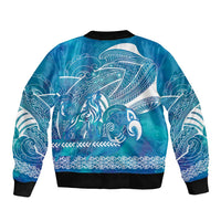 Kuri Dog Waka New Zealand Matariki Bomber Jacket Ocean Sharks Maori Tattoo
