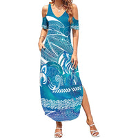 Kuri Dog Waka New Zealand Matariki Family Matching Summer Maxi Dress and Hawaiian Shirt Ocean Sharks Maori Tattoo