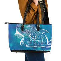 Kuri Dog Waka New Zealand Matariki Leather Tote Bag Ocean Sharks Maori Tattoo