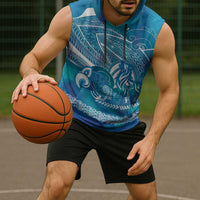 Kuri Dog Waka New Zealand Matariki Sleeveless Hoodie Ocean Sharks Maori Tattoo