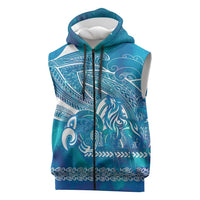 Kuri Dog Waka New Zealand Matariki Sleeveless Zip Hoodie Ocean Sharks Maori Tattoo