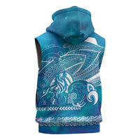 Kuri Dog Waka New Zealand Matariki Sleeveless Zip Hoodie Ocean Sharks Maori Tattoo