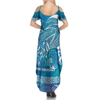 Kuri Dog Waka New Zealand Matariki Summer Maxi Dress Ocean Sharks Maori Tattoo