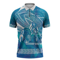 Kuri Dog Waka New Zealand Matariki Zipper Polo Shirt Ocean Sharks Maori Tattoo