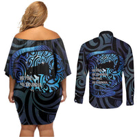 Tuna Eel New Zealand Matariki Couples Matching Off Shoulder Short Dress and Long Sleeve Button Shirt He Piko He Taniwha Maori Pattern