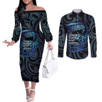 Tuna Eel New Zealand Matariki Couples Matching Off The Shoulder Long Sleeve Dress and Long Sleeve Button Shirt He Piko He Taniwha Maori Pattern