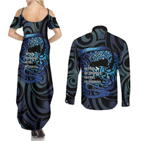 Tuna Eel New Zealand Matariki Couples Matching Summer Maxi Dress and Long Sleeve Button Shirt He Piko He Taniwha Maori Pattern