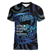 Tuna Eel New Zealand Matariki Women V-Neck T-Shirt He Piko He Taniwha Maori Pattern