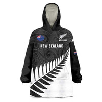 Personalised New Zealand Silver Fern Rugby Wearable Blanket Hoodie All Black Go Champions Maori Pattern LT14