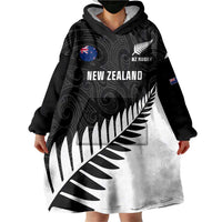 Personalised New Zealand Silver Fern Rugby Wearable Blanket Hoodie All Black Go Champions Maori Pattern LT14