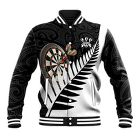 Personalised New Zealand Darts Baseball Jacket Silver Fern Aotearoa Maori Pattern - Polynesian Pride