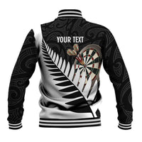 Personalised New Zealand Darts Baseball Jacket Silver Fern Aotearoa Maori Pattern - Polynesian Pride