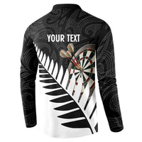 Personalised New Zealand Darts Button Sweatshirt Silver Fern Aotearoa Maori Pattern - Polynesian Pride
