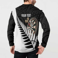 Personalised New Zealand Darts Button Sweatshirt Silver Fern Aotearoa Maori Pattern - Polynesian Pride