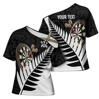 Personalised New Zealand Darts Cross Shoulder Shirt Silver Fern Aotearoa Maori Pattern - Polynesian Pride