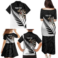 Personalised New Zealand Darts Family Matching Puletasi and Hawaiian Shirt Silver Fern Aotearoa Maori Pattern - Polynesian Pride