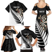 Personalised New Zealand Darts Family Matching Summer Maxi Dress and Hawaiian Shirt Silver Fern Aotearoa Maori Pattern - Polynesian Pride