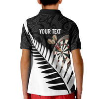 Personalised New Zealand Darts Kid Polo Shirt Silver Fern Aotearoa Maori Pattern - Polynesian Pride